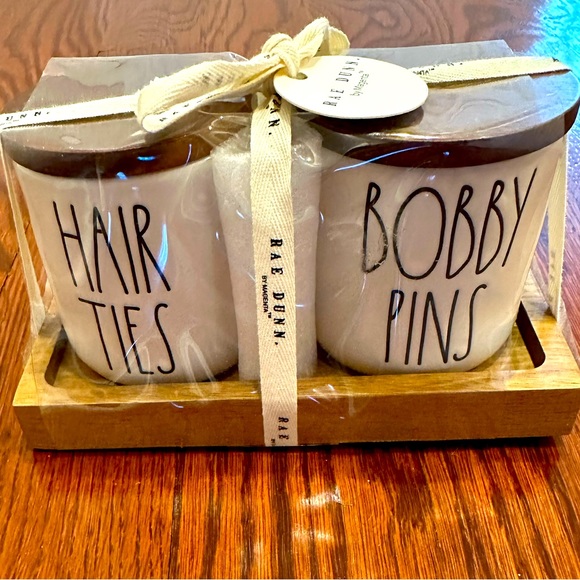 Accessories Rae Dunn 2 Piece Ceramic Jar Set Of Hair Ties And Bobby